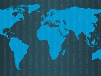 Stylised world map with computer code