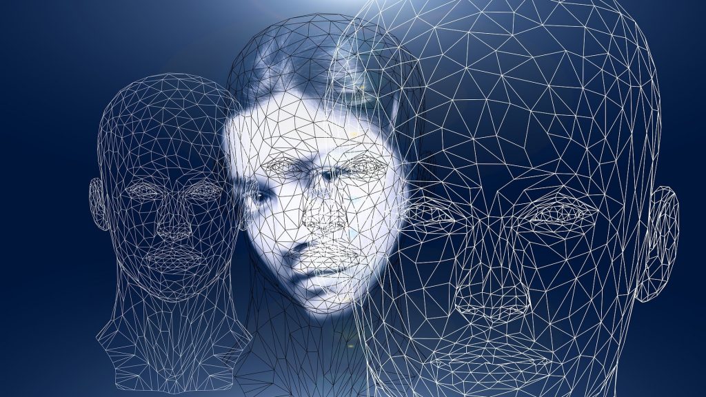 Wireframe image of human face