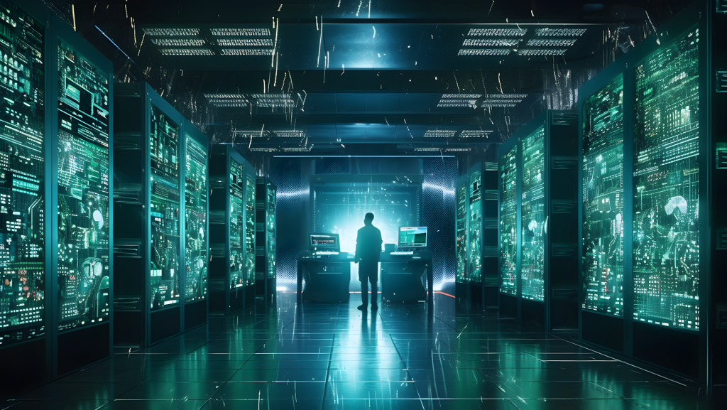 Image of person in large datacentre