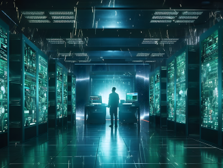 Image of person in large datacentre