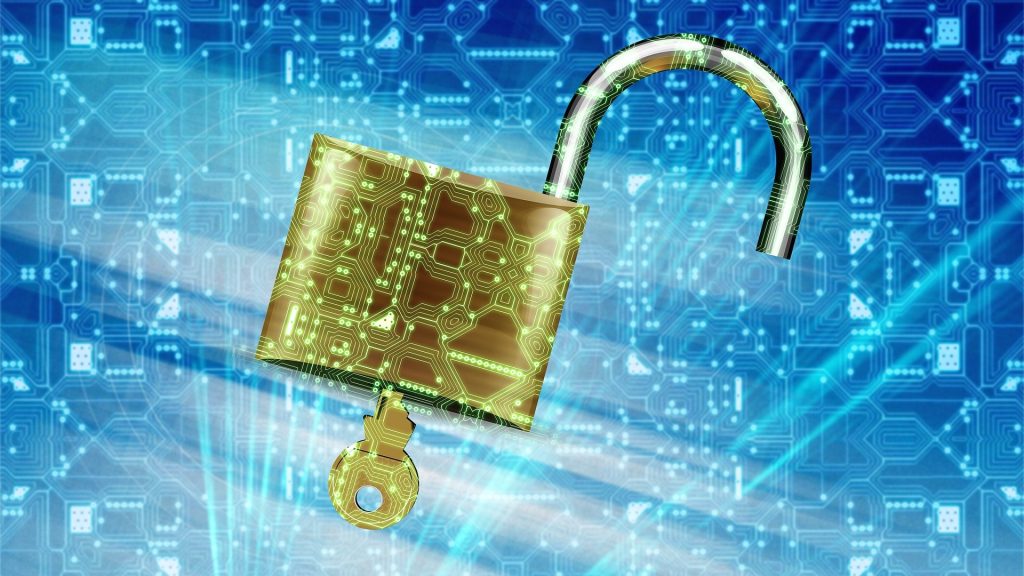 Image of a padlock with computer circuit in background