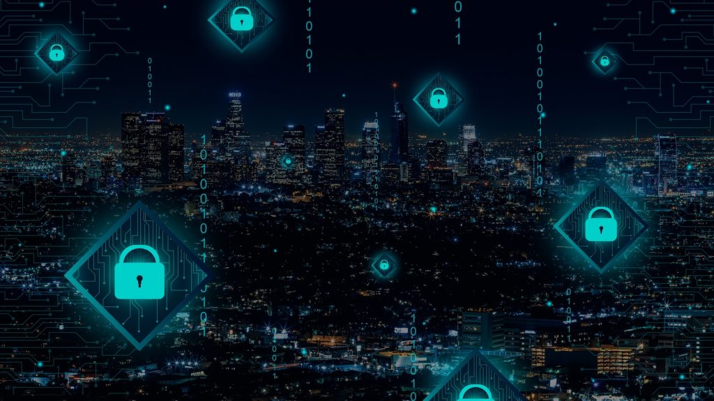 City skyline with abstract network image