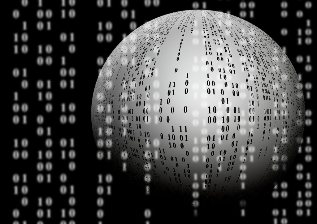 Abstract image of ball with computer code