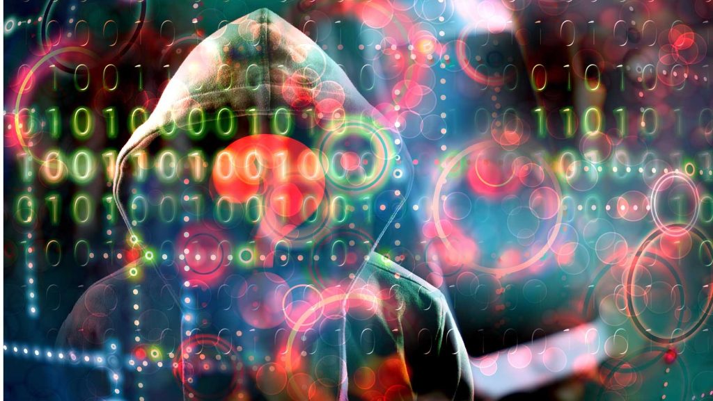 Abstract image of hacker and code